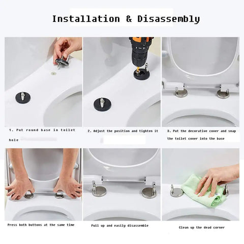Installation and disassembly steps for Slick Soft Close Oval Toilet Seat With Quick Release Hinges And Non Slip Base for easy upgrades.