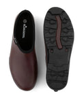 Mens Heavy Duty Waterproof Slip On Shoes For Outdoor Work And Garden Rain Featuring A Built Tough Comfort Support Insole With Durable Leather Print Upper For A Good As Gold Ride, brown, top view.