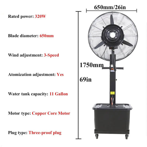 Heavy Duty 30 Inch Outdoor Pedestal Fan With Built In Mist Spray High Velocity Oscillating Cooler Energy Efficient for patios.