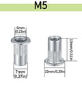 Heavy Duty M5 Rivet Nut Kit showing stainless steel threaded inserts with dimensions for precise application.