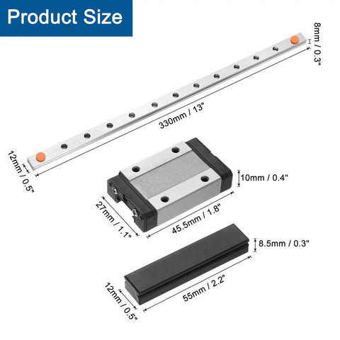 330mm MGN12 Linear Guide Rail Kit With MGN12H Carriage Block And Mini Guide For DIY 3D Printers And CNC Machines, Heavy Duty Steel Rails