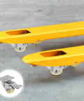 Heavy Duty 5 Inch Nylon Brake Caster Wheels With Rock Solid Stainless Steel Plate on yellow utility cart for easy transport