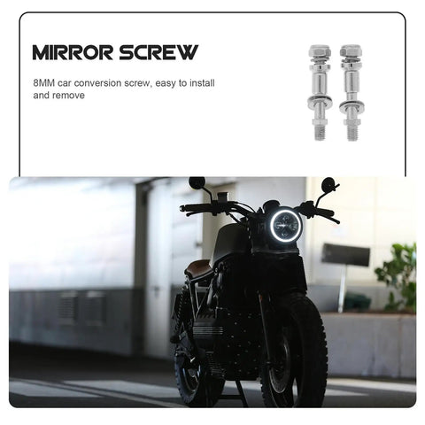 Beefy Aluminum Alloy Mirror Conversion Screws Set Two Pack For Motorcycle Rearview Mirrors Universal Fit Easy Install Enhanced Safety Silver Scooter Handlebar Kit, 8mm silver pair