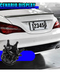 Fresh Swag Heavy Duty Bling License Plate Screw Kit With Rhinestone Diamond Crown Bolts installed on a white car's rear.