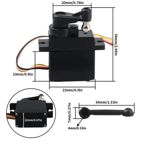 5 Lines RC Car Servo for 1/18 scale steering, dimensions shown, fits 9300-9304 series models, durable high-quality metal gears.