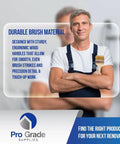 Man holding a paintbrush promoting durable brush material with wood handles for Chip Brush Set 24 Pack With Natural China Bristle.