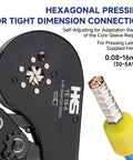 Ferrule Crimping Tool For AWG 30 To 5 Wire Ends And Terminals, hexagonal six claw crimp surface with yellow wire ferrule
