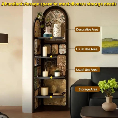 Dope Industrial Boho 4 Tier Corner Bookshelf With Metal Frame And Rattan Shelves Freestanding Display Rack styled decor