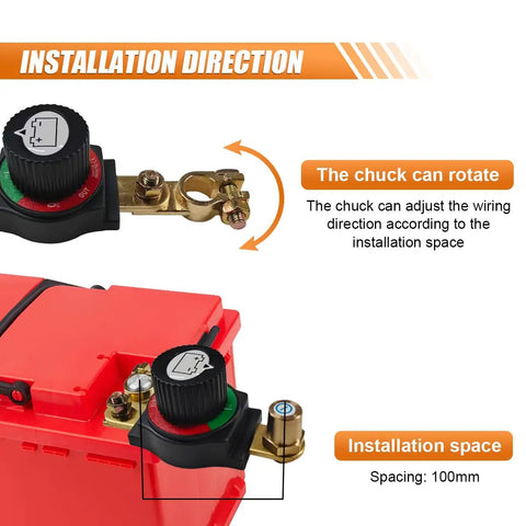 Built Like A Tank Heavy Duty Brass Battery Disconnect Switch Top Post Negative Terminal installation direction and adjustable wiring.