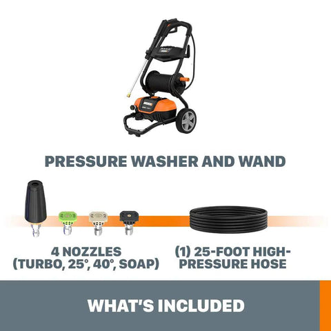 1600 PSI Electric Pressure Washer With Rolling Cart, 2240 Max PSI, 1.93 GPM, 13A Motor, includes wand, 4 nozzles, and 25-foot hose