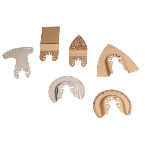 Six Piece Oscillating Saw Blade Set With Diamond Cemented Carbide Blades in six different shapes for precision work
