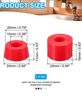 Skateboard Truck Bushing Rebuild Kit 5 Set 90A PU Longboard Bushings with cylinder and tapered red pieces, size measurements shown.