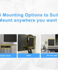 Built Tough Vesa Wall And Under Desk Mount For Lenovo Thinkcentre Tiny Desktops, three mounting options displayed.