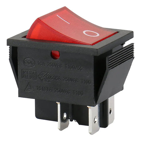DPST Rocker Switch On Off 4 Pin 16A 250V AC Red LED Illuminated Snap-In Power Switch Heavy Duty UL Recognized VDE Certified