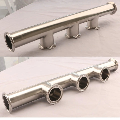 GOGOUP 1.5in 3-Way tri-clamp sanitary manifold, polished 304 stainless
