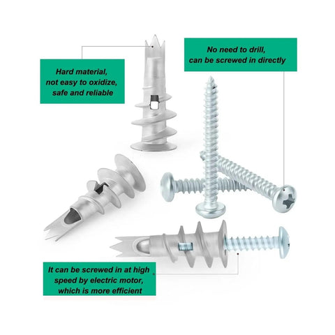 Heavy Duty Zinc Self Drilling Drywall Anchors Kit With Screws For Strong Indoor Mounts Rust Proof Metal Construction