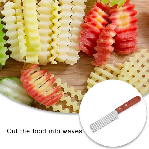 YuanYouTong crinkle cutter knife with wooden handle; stainless steel wavy blade for cutting vegetables