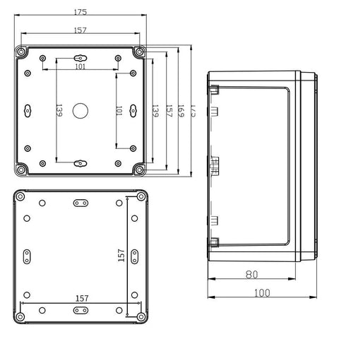 Beefy IP67 Sealed ABS Electrical Enclosure Box 6.89 Inches dimensions drawing with detailed measurements for outdoor use.