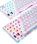 Premium Mechanical Gaming Keyboard With RGB Rainbow Backlighting And Super Snappy Red Switches Built Into A Sleek White Tenkeyless Layout.
