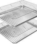 Sturdy Stainless Steel Baking Sheet With Rack Set, 2 Pans and 2 Racks, nonstick, rust free, warp resistant, 16 by 12 by 1 inches