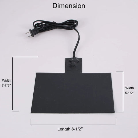 Zero Stress Silicone Battery Heater Pad With Smart Thermostat To Crush Winter And Make Cold Starts A Walk In The Park For Your Ride In Slate Gray, showing dimensions and plug.