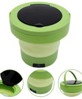 Portable Mini Washing Machine 6 Liter Foldable Compact Cleaner Lightweight design in green with lid for travel use.