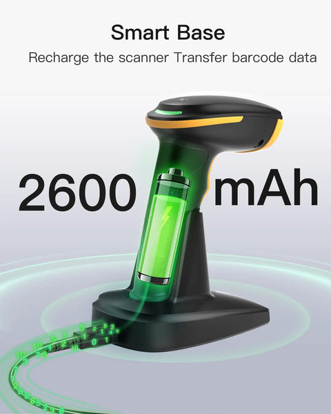 Bluetooth Barcode Scanner 2D Handheld, Wireless 2D QR Code Scanner With 2600mAh Battery And Smart Charging Base, BCST-36