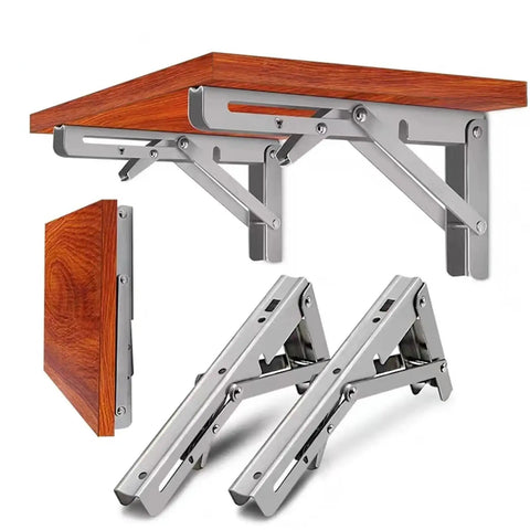 2-Pack Stainless Steel Triangle Folding Brackets Heavy Duty Adjustable Wall Mounted Shelves For Benches And Tool Tables DIY