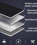 Layered material structure of Hella Tough Ev Charger Pedestal Stand showcasing galvanized steel plate, plastic powder, and coatings.