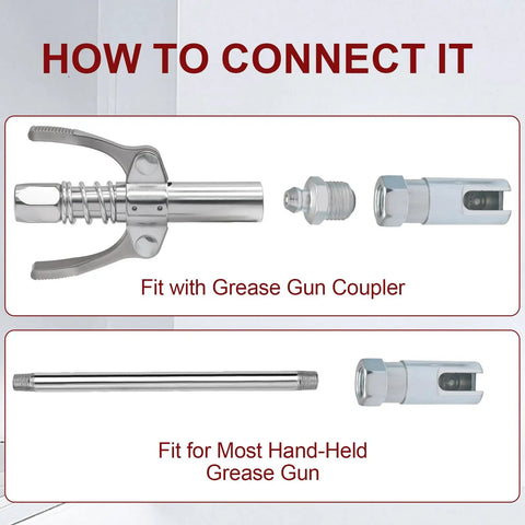 Grease Gun Needle Tip Kit 5 Pc Set With Durable Steel Dispenser Includes Needle Nozzles Filling Nozzle And Tip for lubrication.