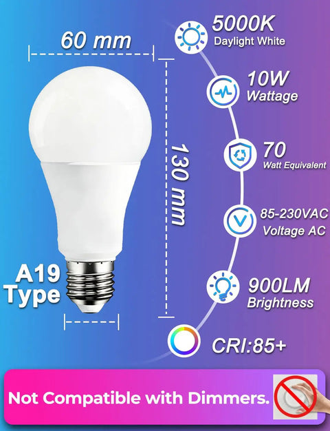 Color Changing LED Bulb With Remote Control For Dope Mood Lighting, 120 Colors, 5700K Daylight White, 70 Watt Equivalent, RGBW And White, Timing Function, A19 E26 Edison Screw, 2 Pack