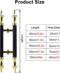 Push Pull Sliding Glass Door Handle With Fittings size chart showing various lengths and hole distances in centimeters and inches.