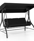 Three Person Outdoor Porch Swing With 2 In 1 Convertible Design From Chair To Lounger For Chill Sessions, Adjustable Canopy, Removable Cushions, Metal Frame With Side Pockets For Backyard Garden Porch Black, full view.