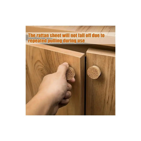 Hand opening cabinet with Rattan Wood Cabinet Knob Set Handmade Wicker Round Drawer Pulls With Screws Wardrobe Dresser Handles