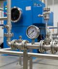 2.5 Inch Glycerin Filled Pressure Gauge 0 To 300 PSI 20 Bar With One Quarter Inch NPT Lower Mount installed in industrial piping