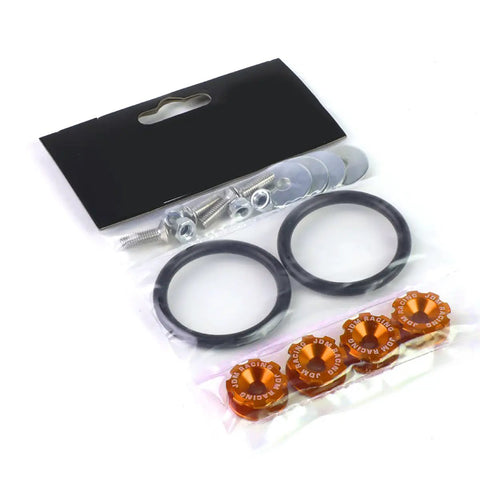 Orange Quick Release Bumper Fastener Kit for Car Bumpers and Trunk, Aircraft Grade Aluminum, Set of 4 Fasteners, Drilling Required for Installation