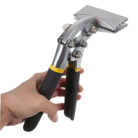 Person holding 3 Inch Hand Seaming Pliers Manual Metal Bender for bending seams and flattening sheet metal with straight jaw design