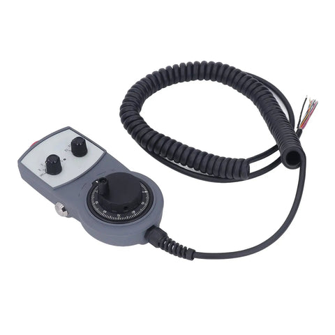 Electronic CNC Handwheel Controller with Emergency Stop, ABS handwheel, 5V-26V power supply, coiled cable, top view