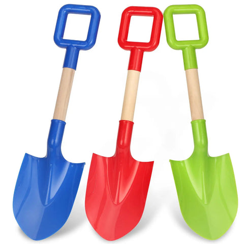 16 Inch Kids Beach Shovels Set With Wooden Handles And ABS Plastic Scoops Durable Sand Spades For Shoveling And Digging In Sand Snow Sandbox Backyard Summer Travel 3 Pack Blue Green Red