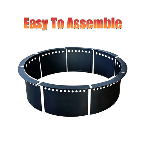 Smokeless Fire Pit Ring Insert Heavy Duty Steel Rim For DIY Fire Pits 40 Inch Outer 36 Inch Inner 8 Piece Installation Kit