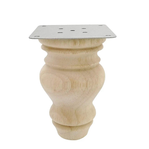Beefy Four Point Seven Inch Solid Wood Furniture Legs Set Of Four With Mounting Plates And Pre Drilled Screws For Heavy Duty Replacement Feet For Sofa Couch Chair Ottoman Cabinet And Bed Unfinished Bun Foot visible from front showcasing wood grain and mounting plate
