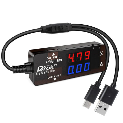 USB Power Meter Tester with Color LED Display Dual USB Ports USB A and USB C 2.0 PD QC 3.0 Fast Charging 7 Mode Readouts