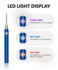Cordless Soldering Kit With USB Rechargeable Battery showing LED light display for battery status: purple, blue, red indicators