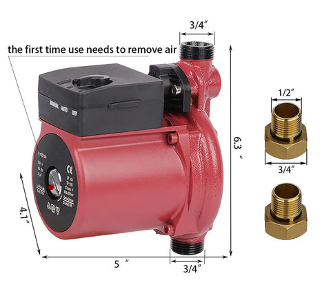 115V 60Hz Three Quarter Inch Outlet Cast Iron Pressure Booster Pump for Hot Water Recirculation with copper motor visible