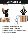 Legit Heavy Duty Folding Table Extenders With Solid Steel Riser Blocks For Immediate Adjustable Height Boosts, ergonomic before and after image