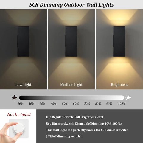 Outdoor Dimmable Wall Lights 2 Pack Dope Led Up Down Square Design 12W 2700K Warm White Waterproof Aluminum Exterior Fixtures