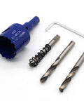 Suiwotin 1-3/8 in blue bi-metal hole saw with arbor; includes two drill bits and Allen wrench