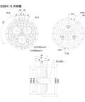 Technical diagram of Heavy Duty Cycloid Pinwheel RV Reducer Gearbox dimensions for industrial applications.