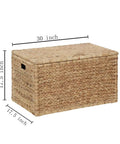 Rectangular Water Hyacinth Wicker Storage Trunk With Iron Wire Frame Handwoven And Breathable Organizer Chest 30x17.5x17.5 inches