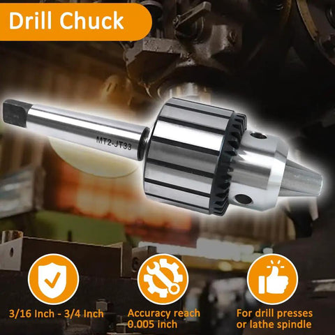 Heavy Duty MT2 Drill Chuck Assembly With Half Inch Capacity For Lathe Tailstock And Precision Shops Made Tough to handle any daily grind job ready with key